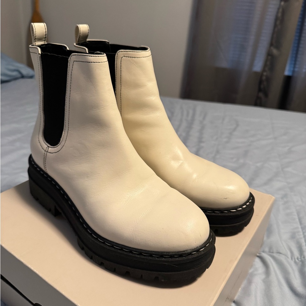 Marc Fisher White and Black Ankle Boots